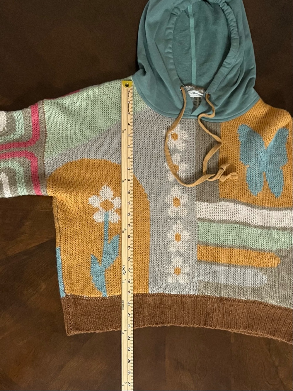 Natural Life Dreamer Jacquard Hoodie Sweater L/XL Butterfly Floral Boho Eclectic - Picture 10 of 12
